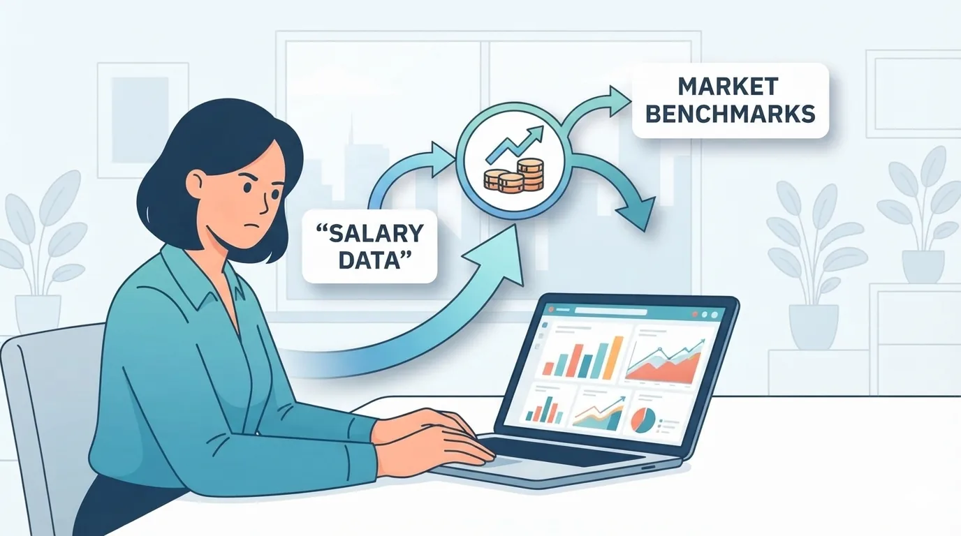 Persona investigando datos salariales del mercado en un ordenador