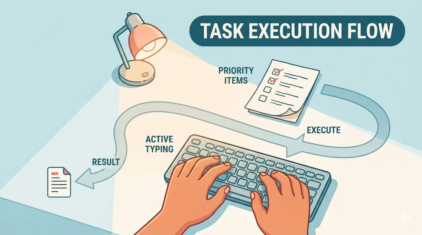 Manos escribiendo en el teclado junto a una lista de verificación