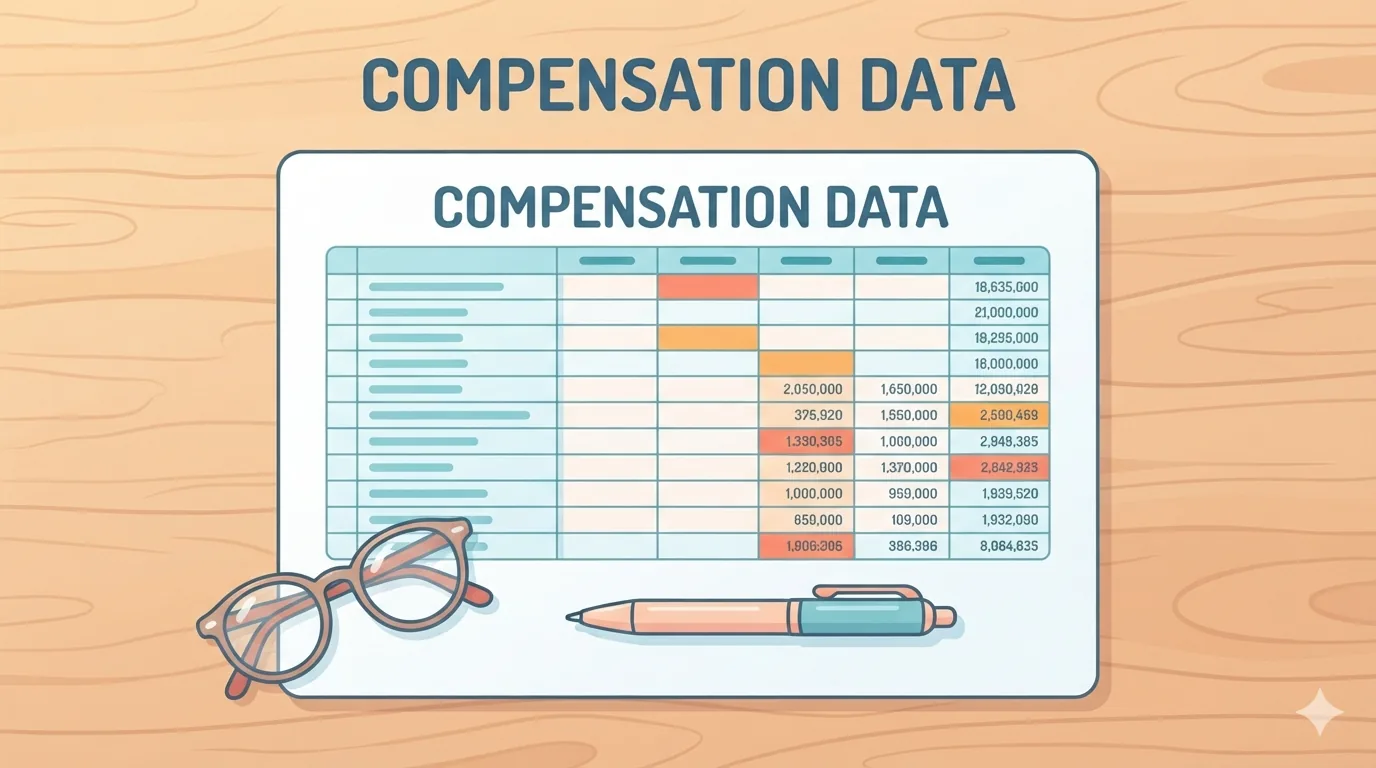 Hoja de cálculo con datos salariales sobre un escritorio de madera