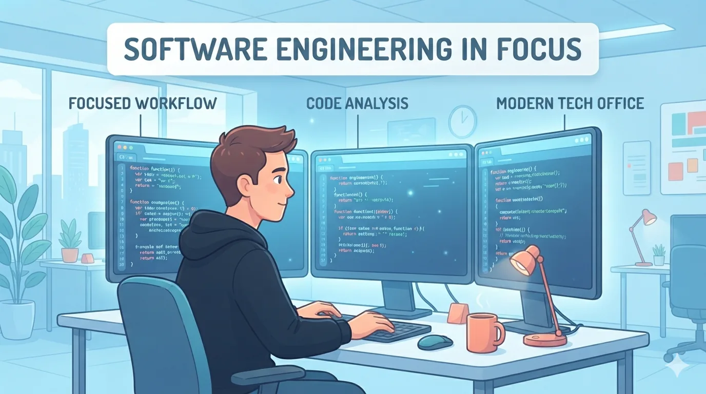 Ingeniero de software trabajando frente a varios monitores