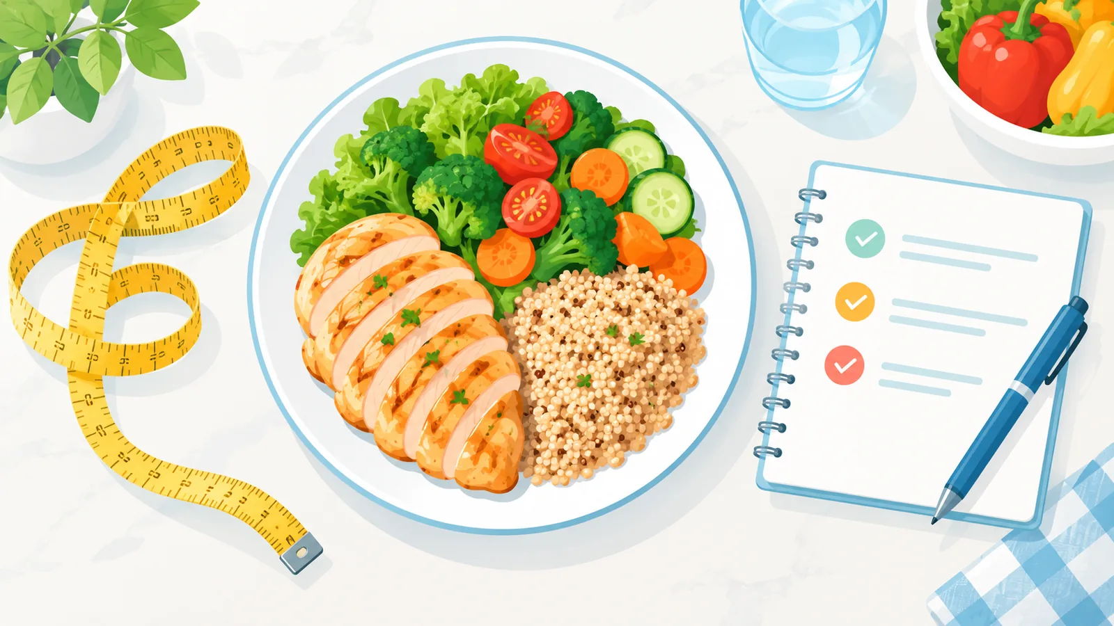 Plato equilibrado con proteína, verduras y cereales integrales