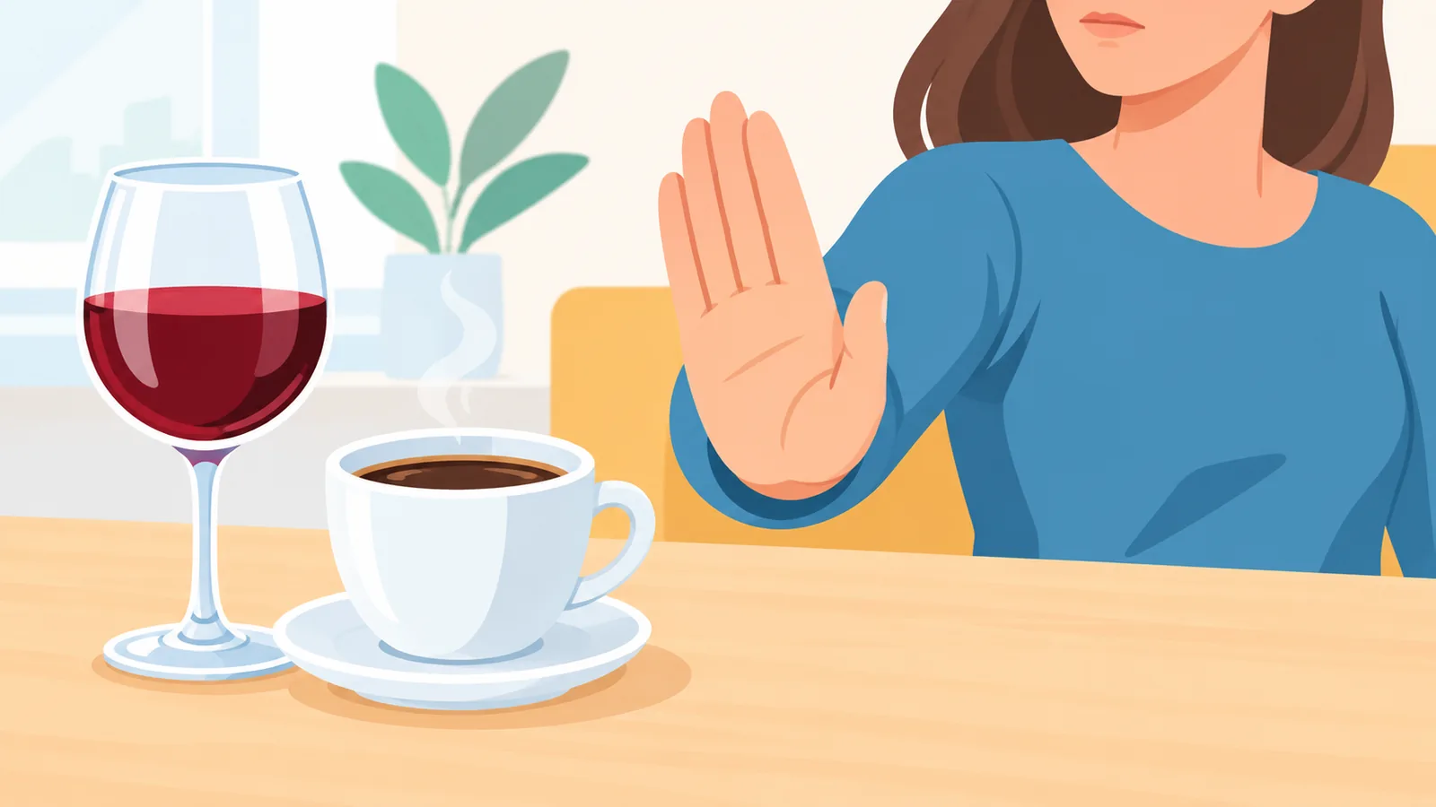 Copa de vino y café apartados como alimentos a limitar