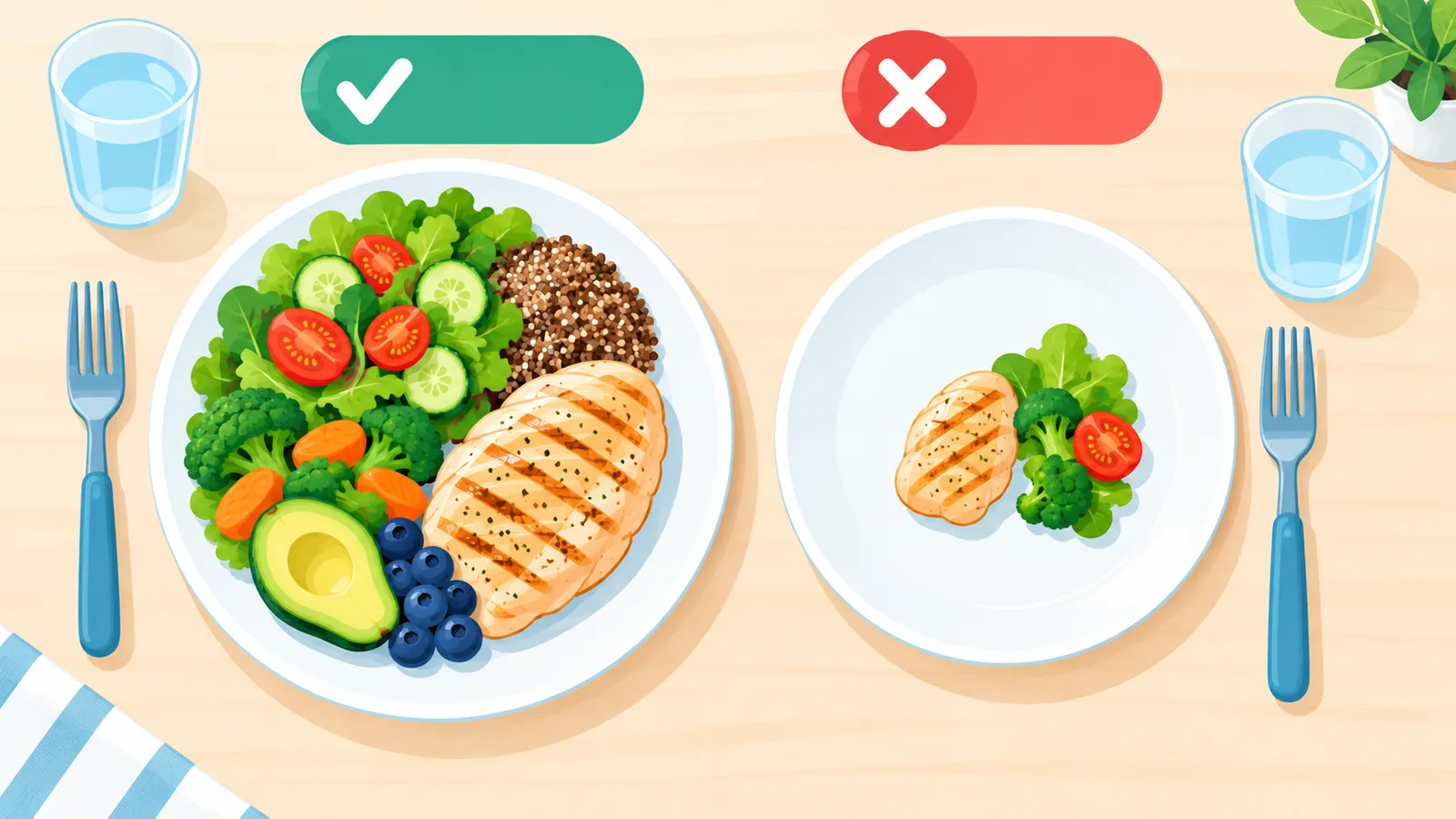 Comparativa visual entre dieta moderada y dieta restrictiva