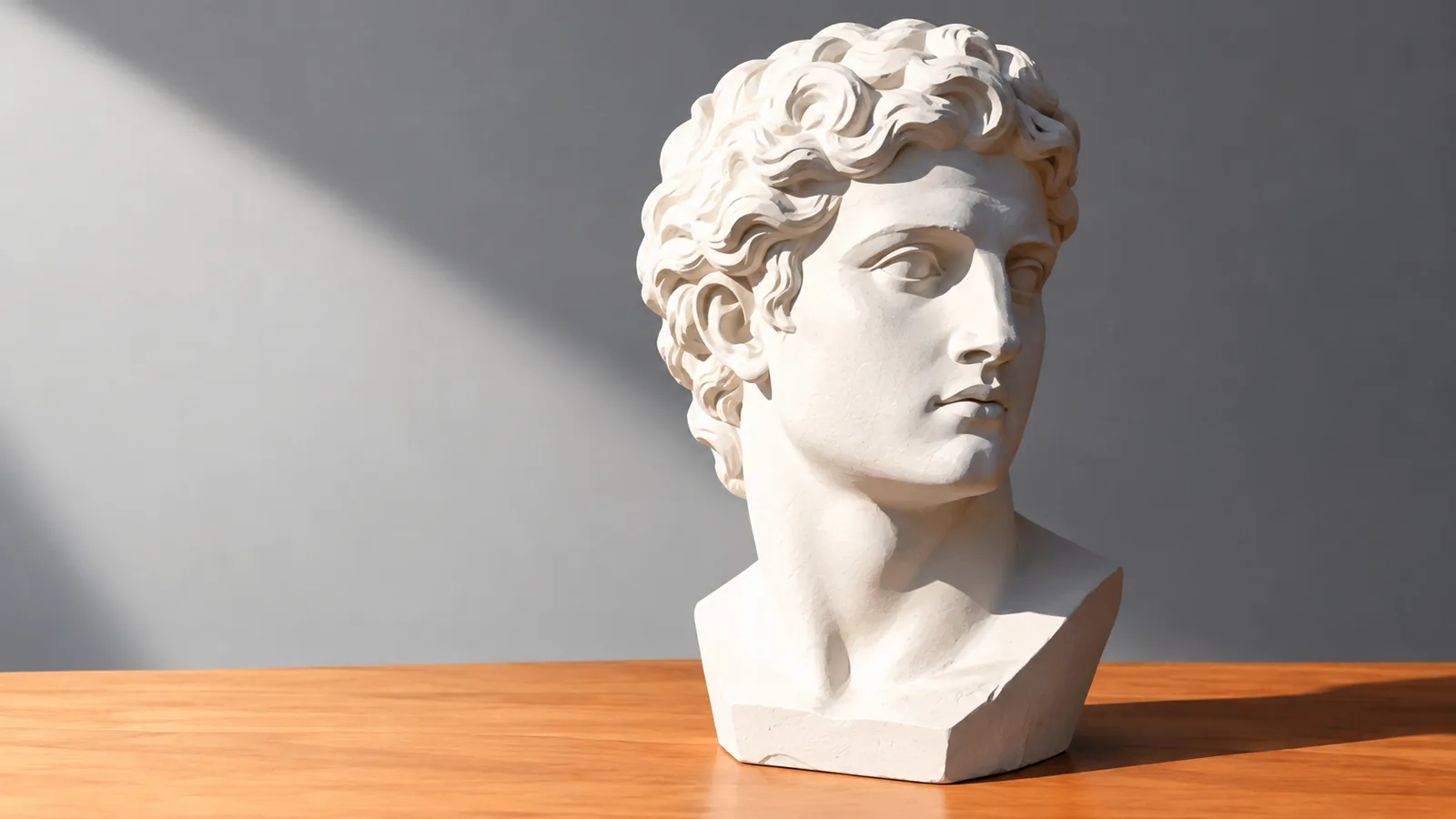 Busto de yeso iluminado desde un lado que muestra los planos claros y oscuros del rostro