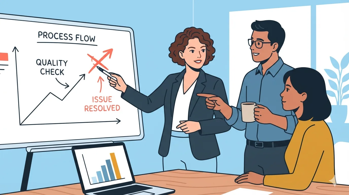 Equipo de trabajo debatiendo sobre gestión de calidad centrada en el cliente
