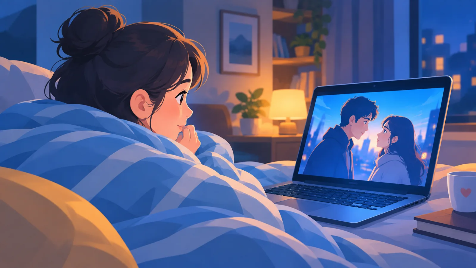Persona concentrada viendo un drama en una habitación tranquila