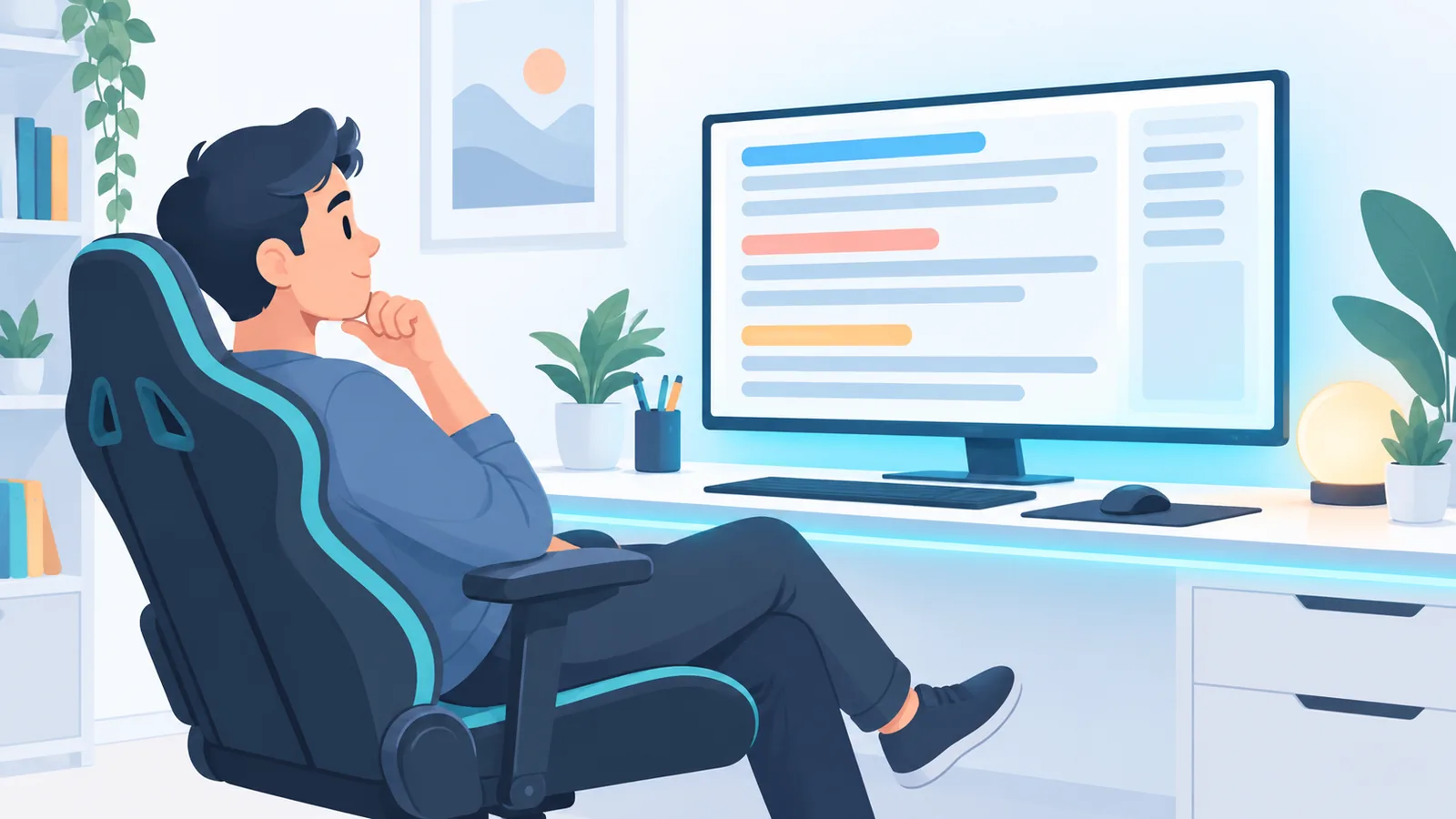 Persona pensativa leyendo información en la pantalla
