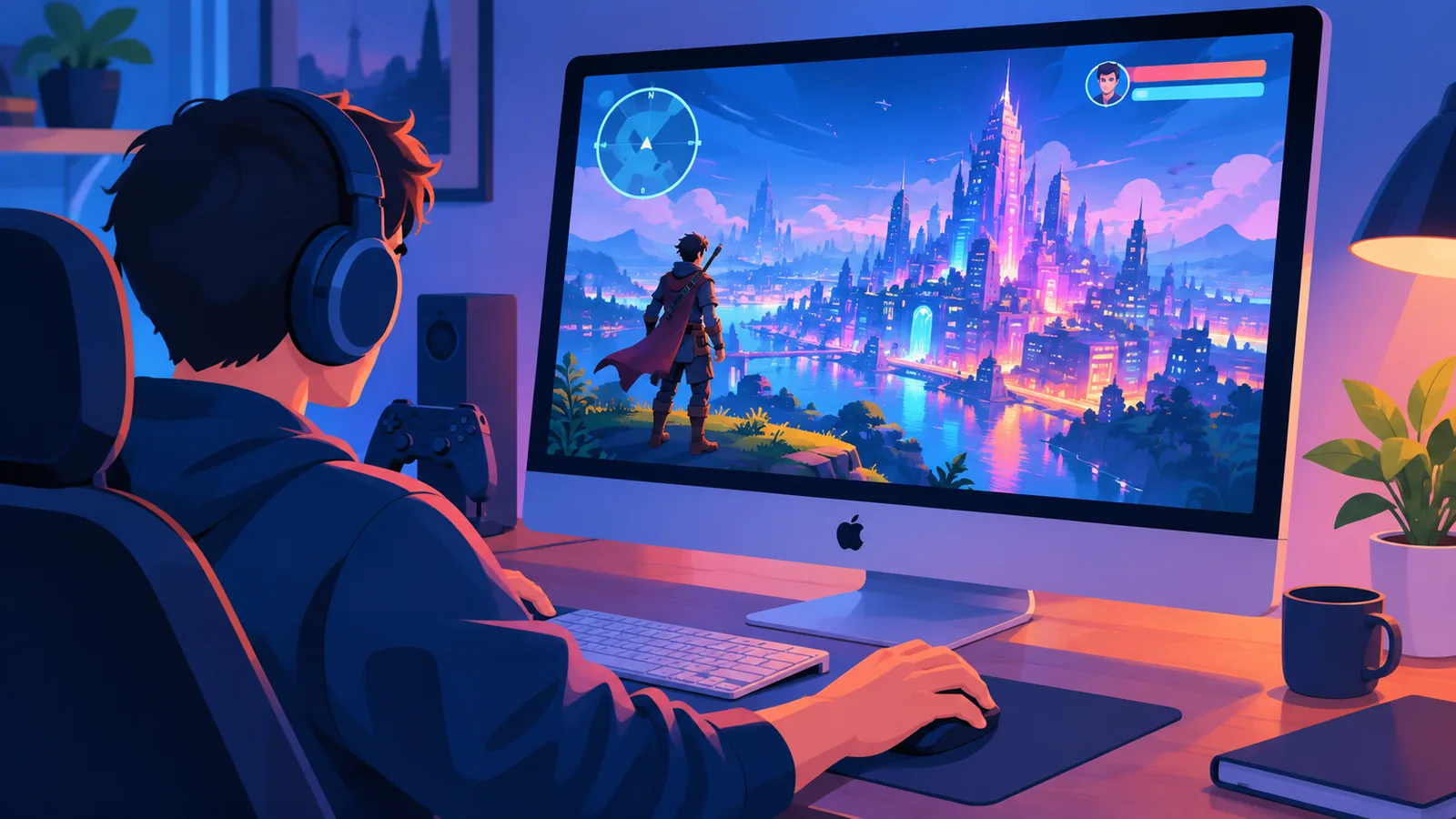 Jugando a un RPG de mundo abierto en un iMac