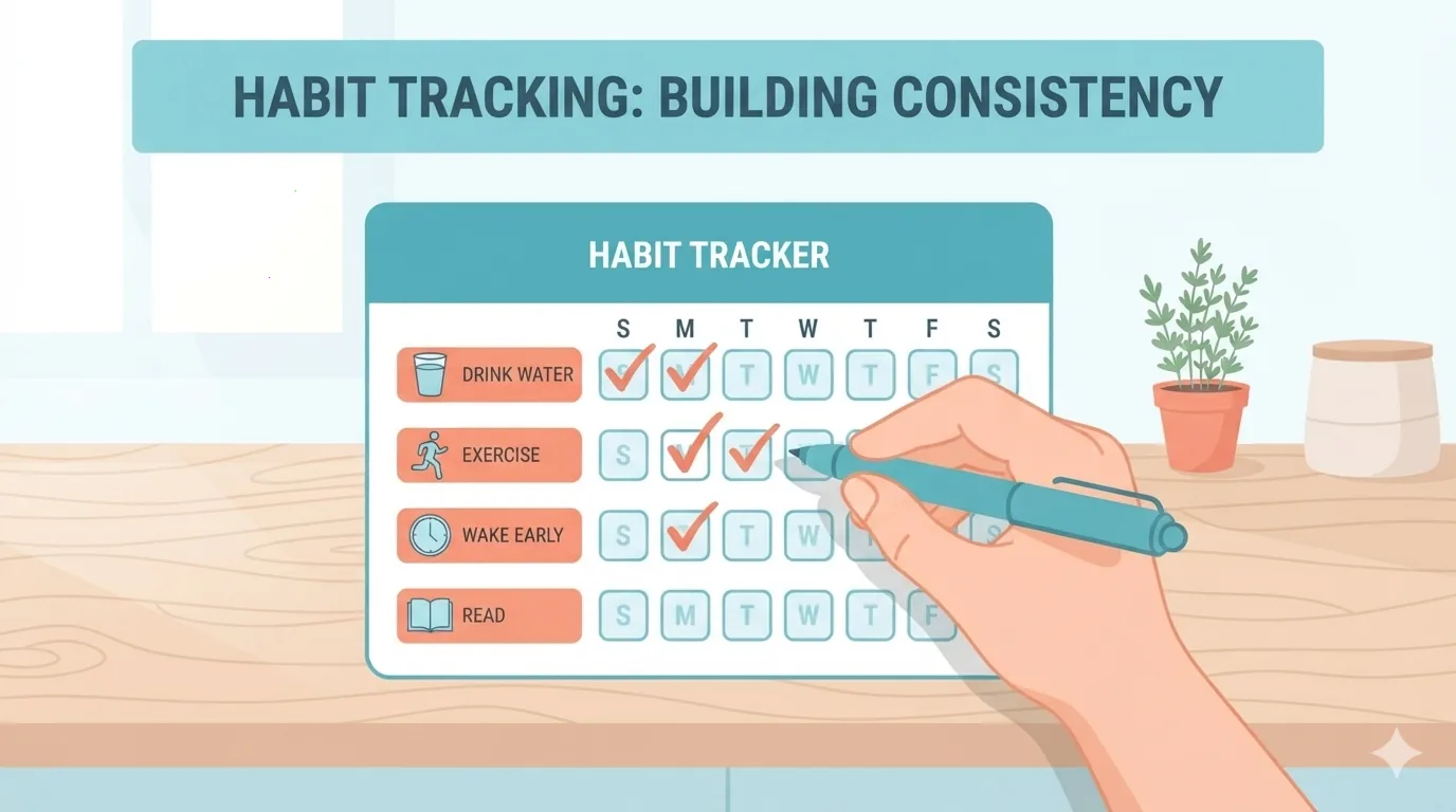 Checklist de hábitos saludables marcada con bolígrafo