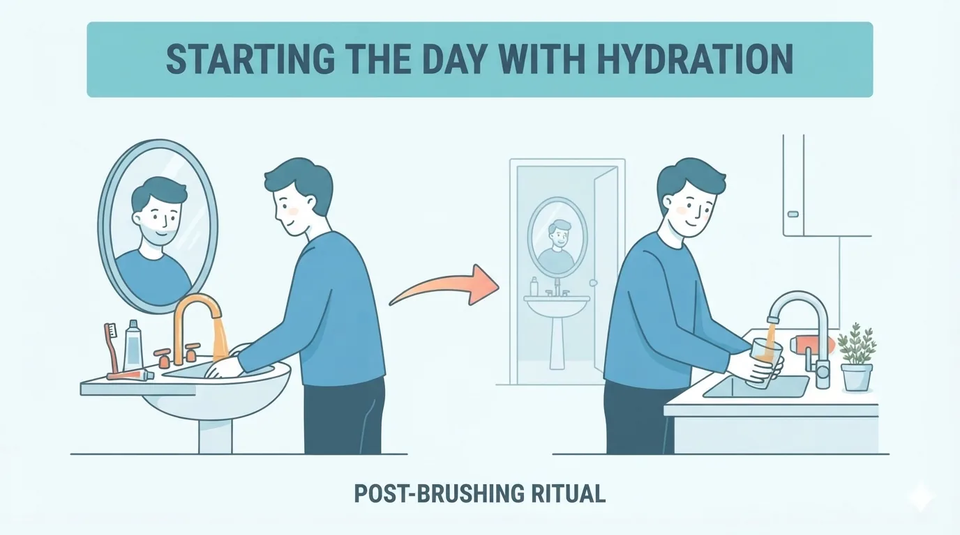 Persona bebiendo agua como parte de una rutina encadenada