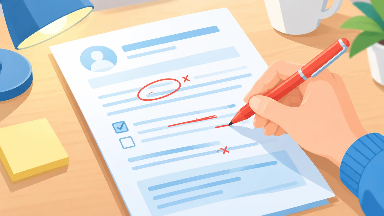 Formulario incompleto con anotaciones de corrección