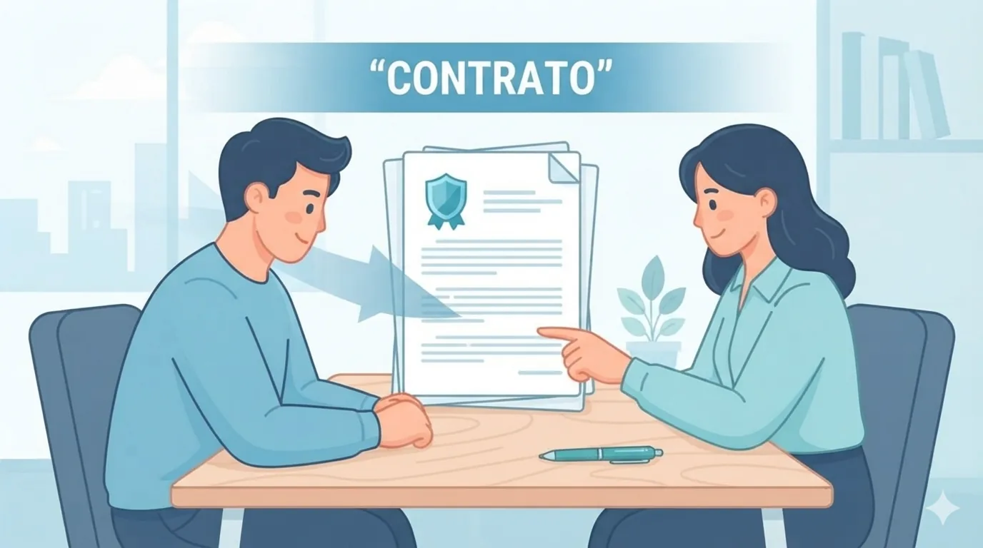 Dos personas revisando un contrato juntas en una oficina