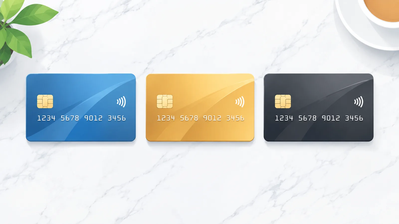 Tres tarjetas de crédito dispuestas para comparar