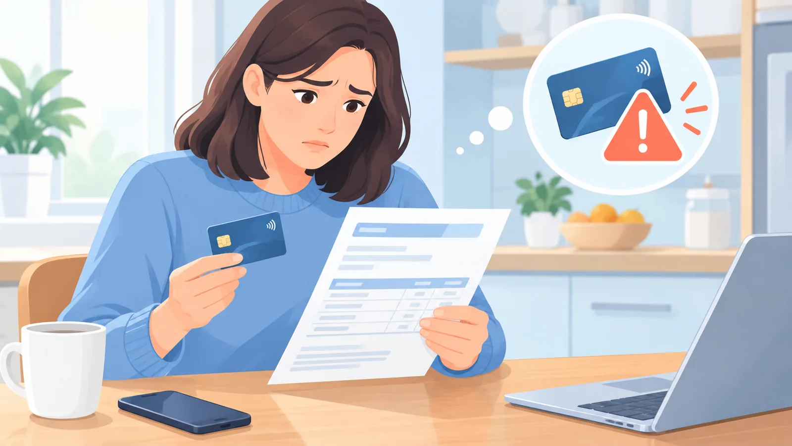 Persona revisando una factura de tarjeta de crédito