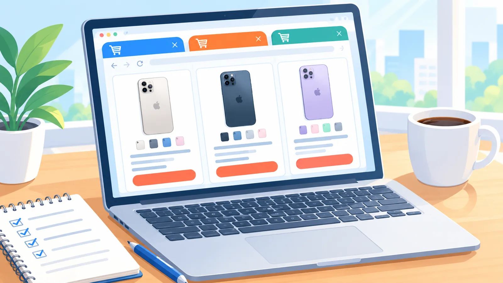 Comparación de precios de iPhone en varias tiendas online desde un portátil
