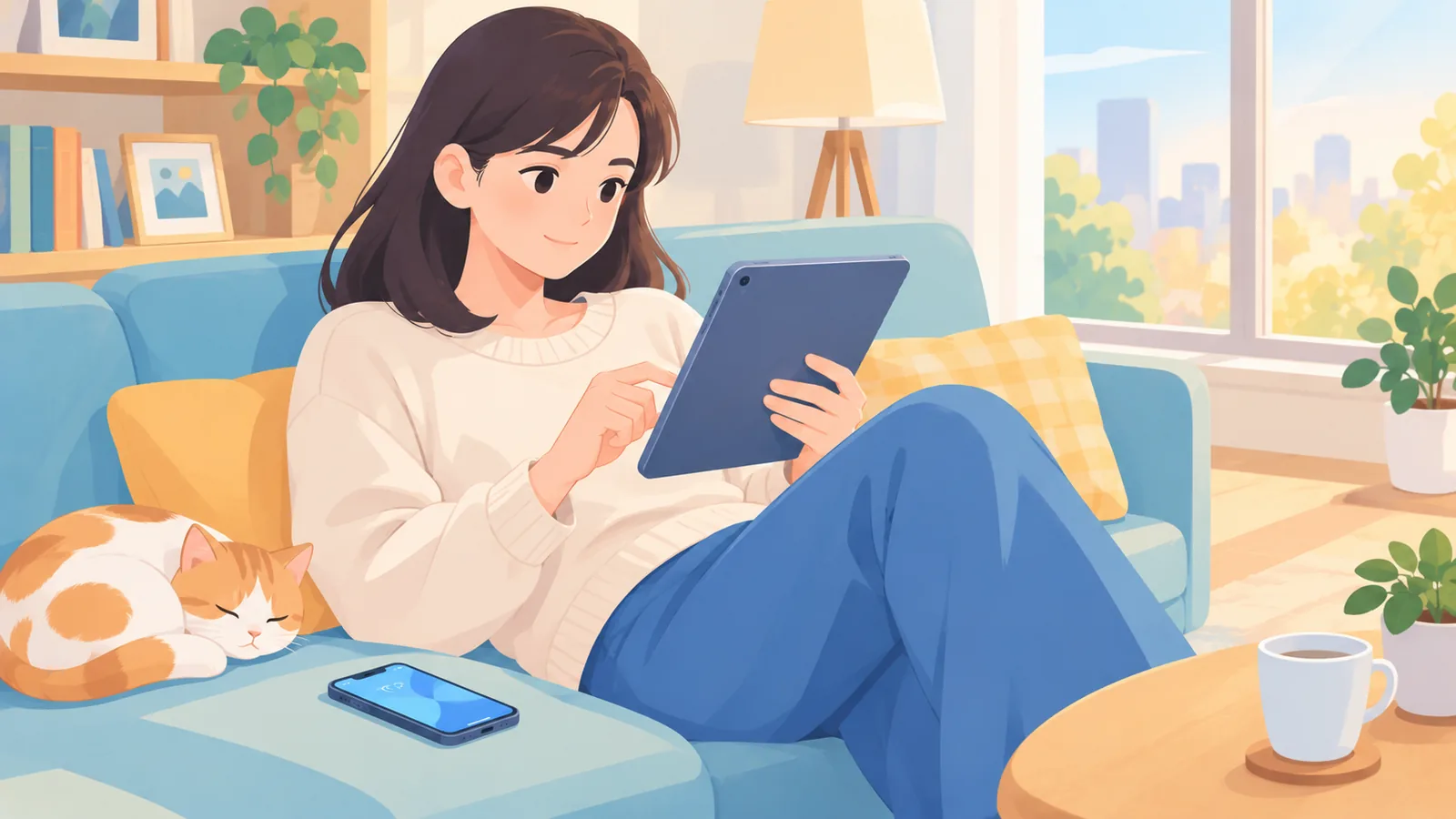 Persona leyendo preguntas y respuestas sobre compra de móviles en una tablet