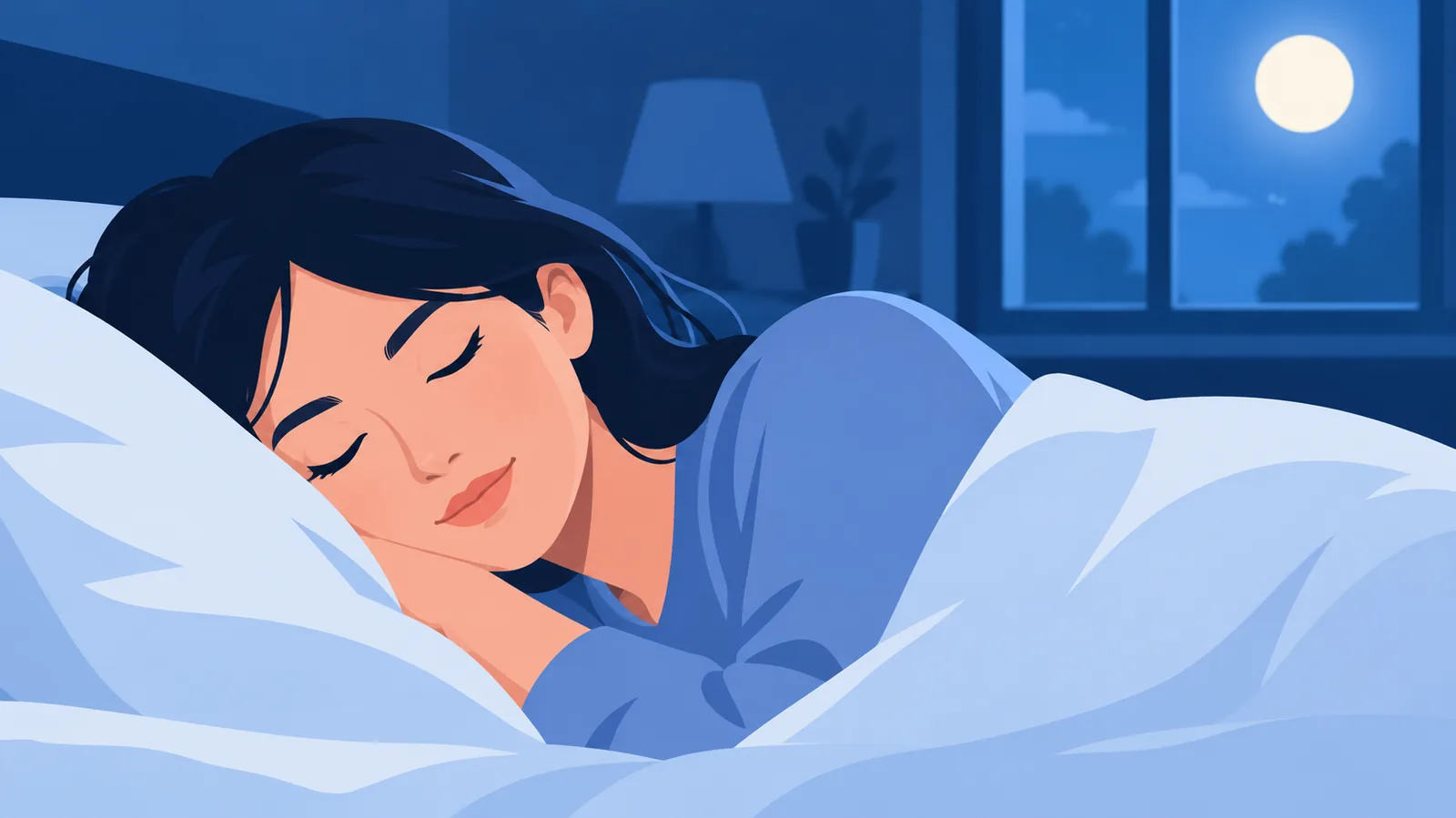 Persona durmiendo tranquilamente en una habitación oscura por la noche