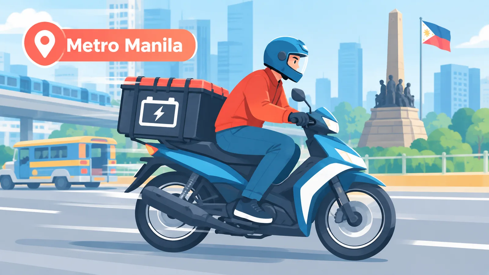 Delivery rider na naghahatid ng car battery sa Metro Manila