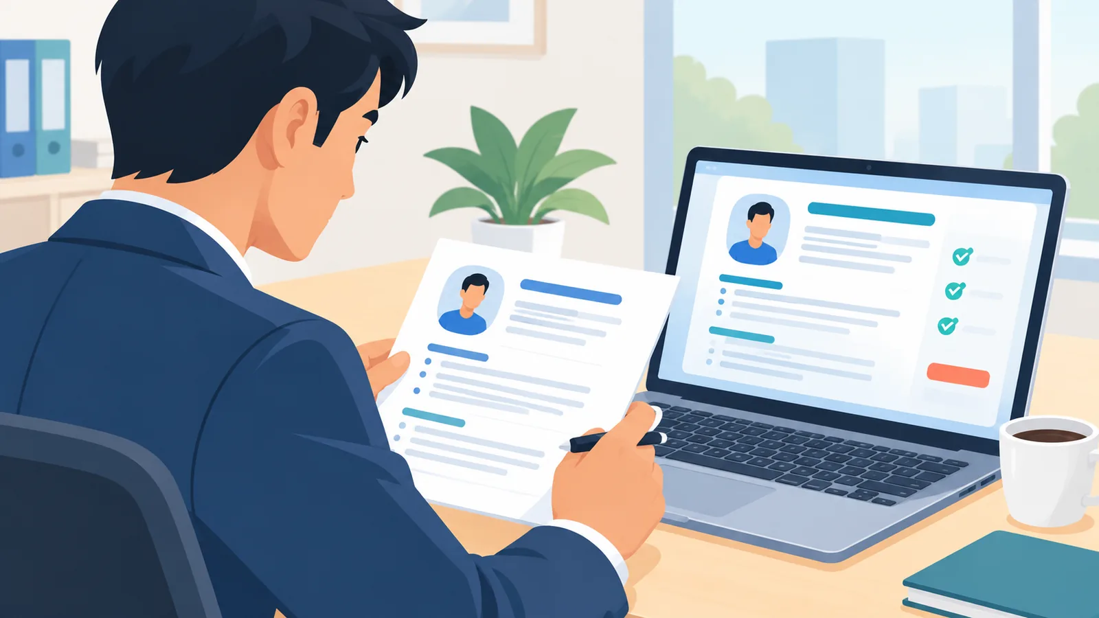 Employer na nagsusuri ng resume na nakatuon sa skills