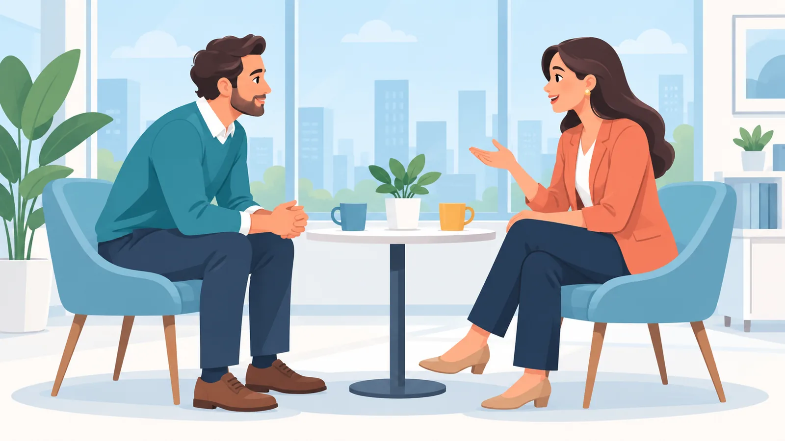 Kumpiyansang postura habang kausap ang interviewer