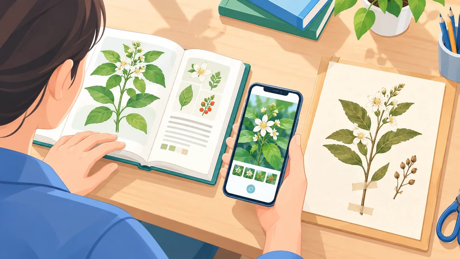 Paghahambing ng aklat, app, at herbarium sa pagkilala ng halaman
