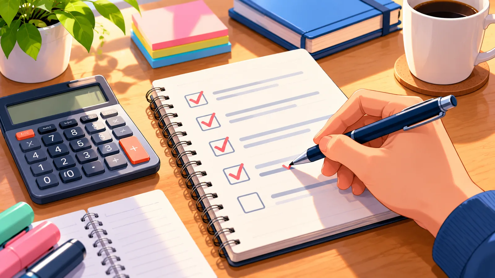 Kamay na nagtsetsek ng checklist bago bumili ng materyales
