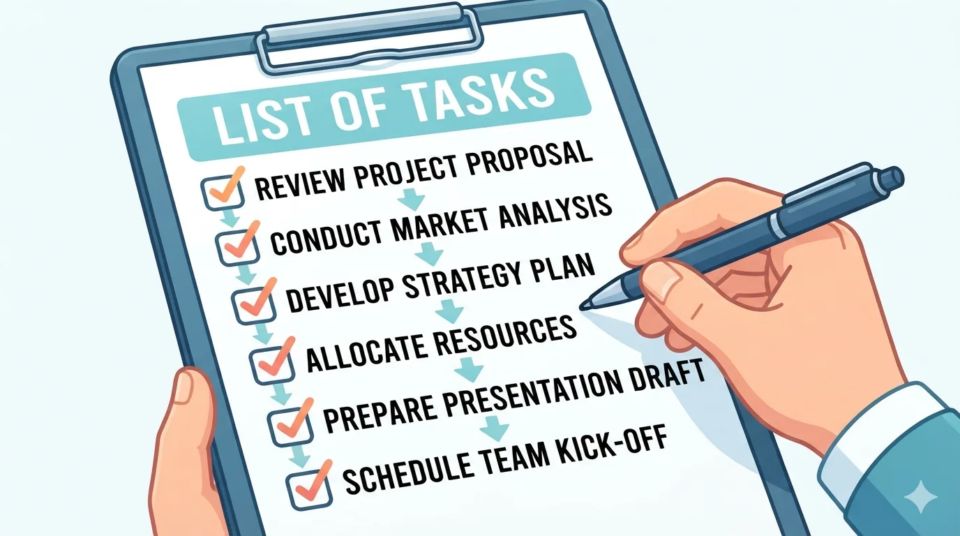 Kamay na tumitsek ng checklist sa clipboard