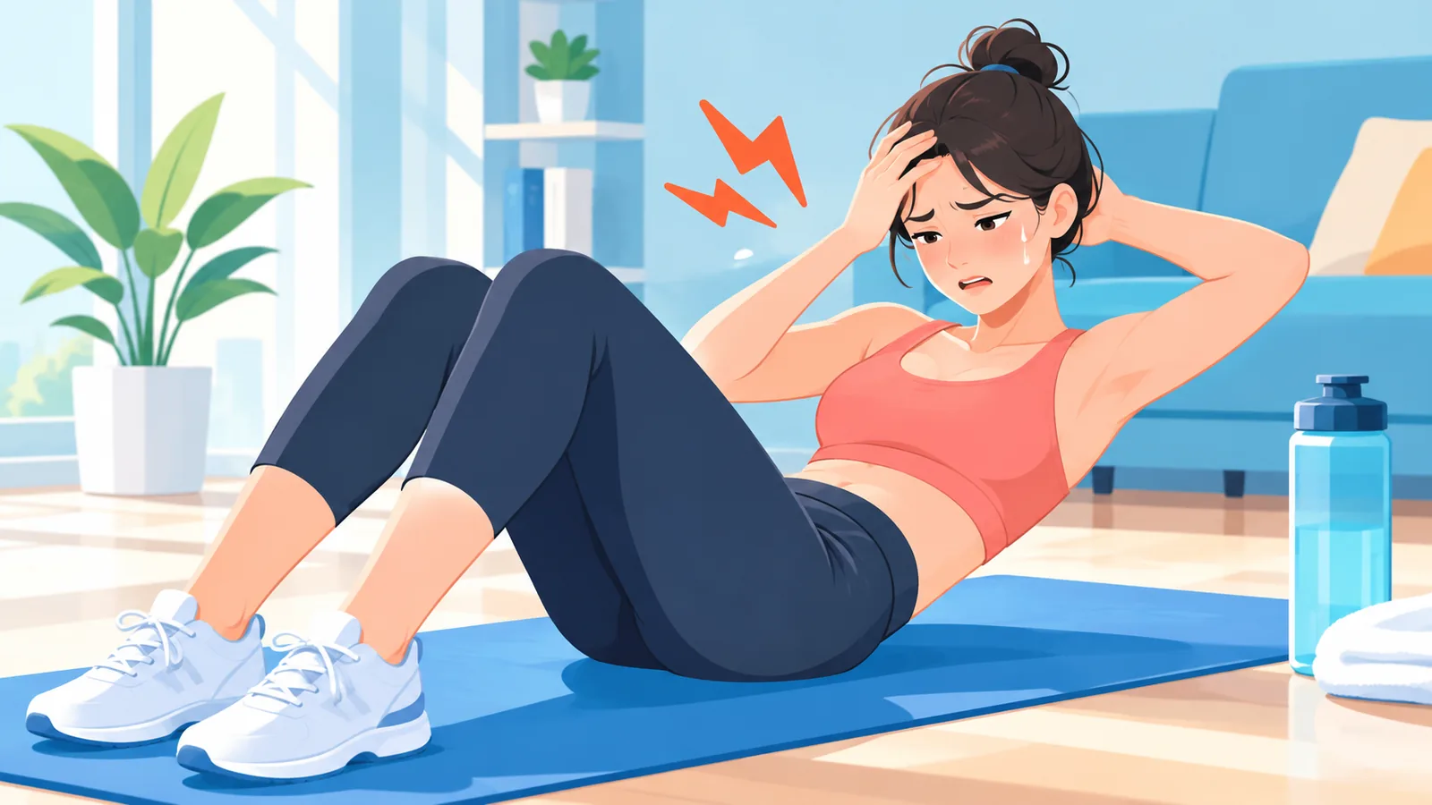 Taong pagod pagkatapos gumawa ng crunches sa bahay
