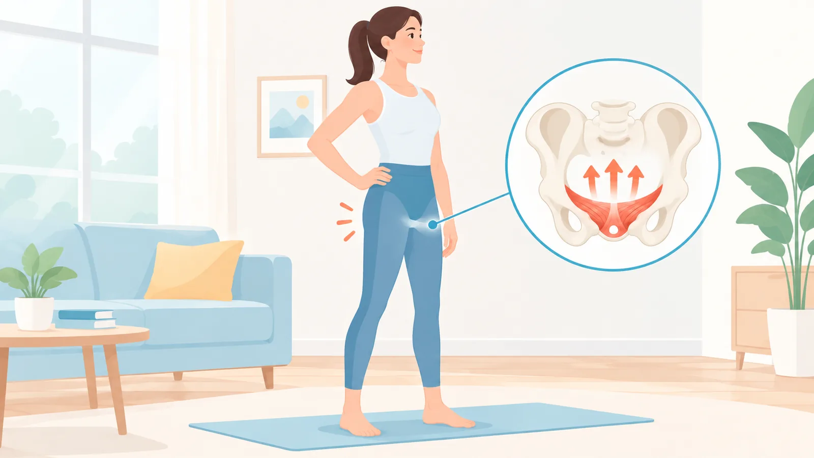 Babaeng nakatayo nang tuwid habang gumagawa ng Kegel exercise