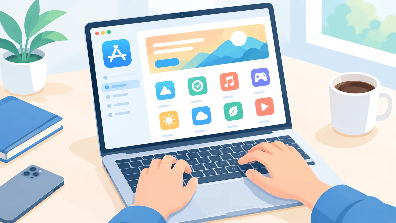 Taong pumipili ng laro sa Mac App Store gamit ang checklist ng kriterya
