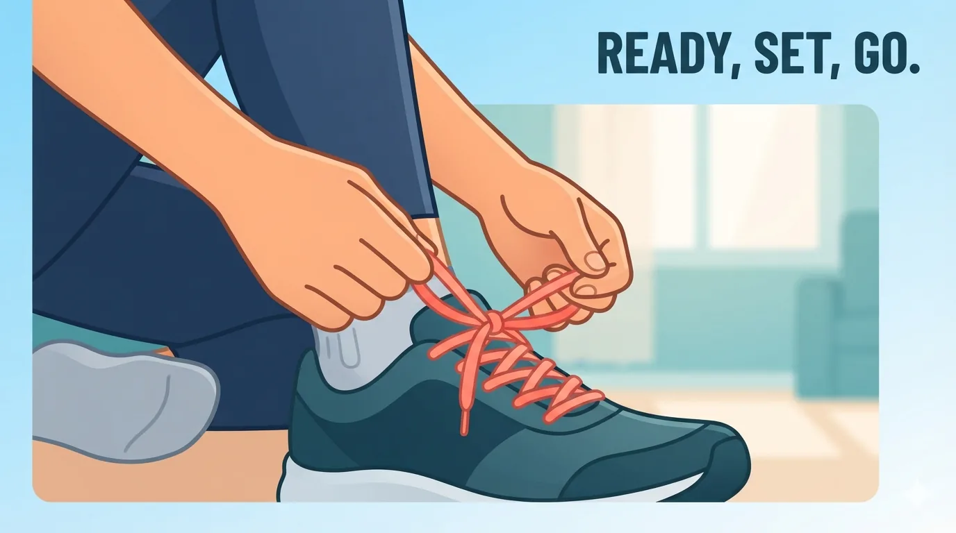 Taong nagsusuot ng sapatos bago mag-ehersisyo sa umaga