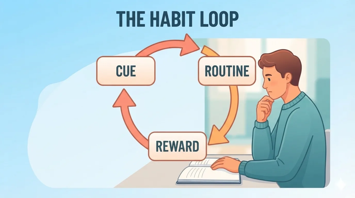 Taong nagsusuri ng habit loop sa isang notebook