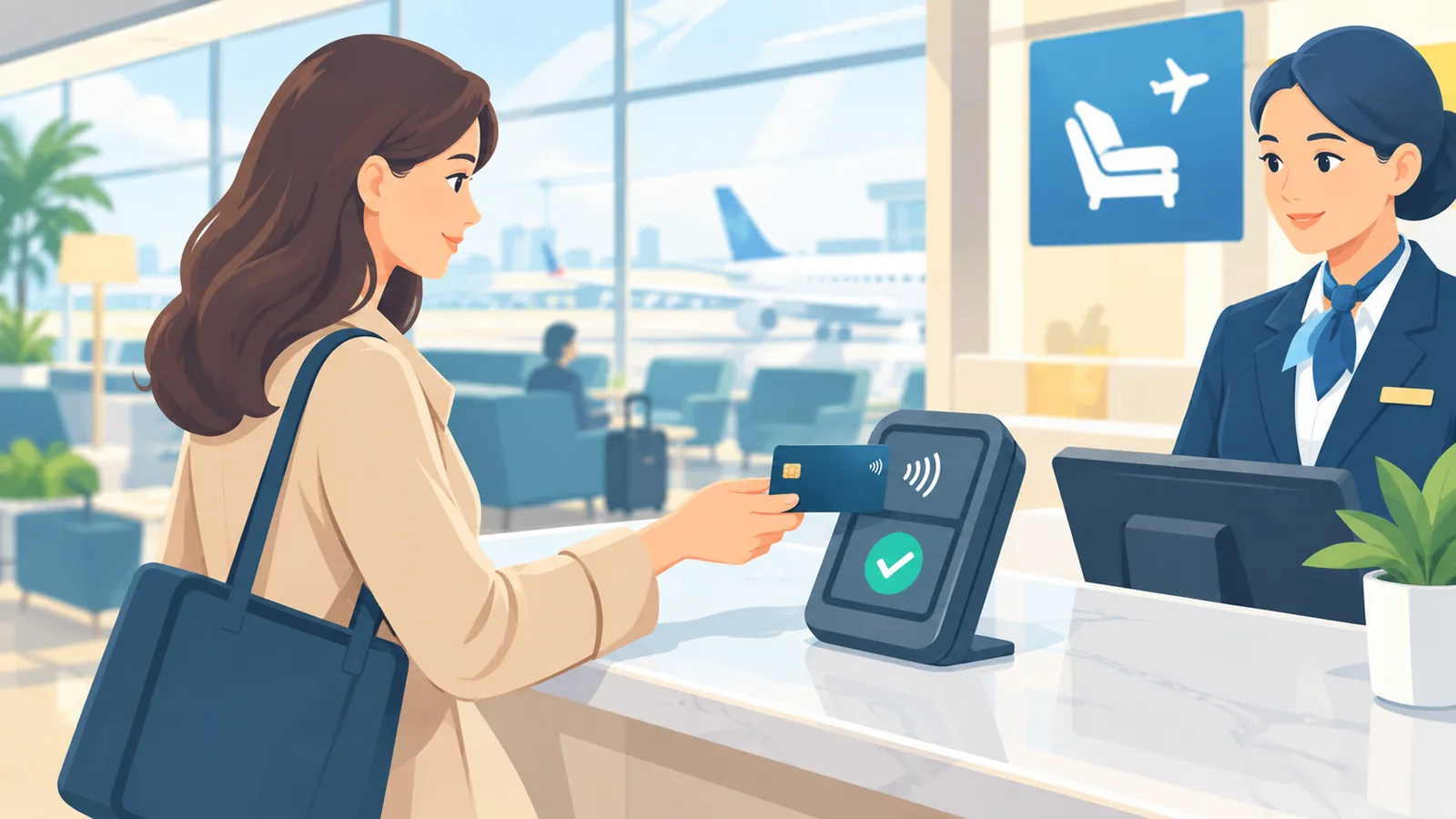 Manlalakbay na gumagamit ng credit card sa paliparan