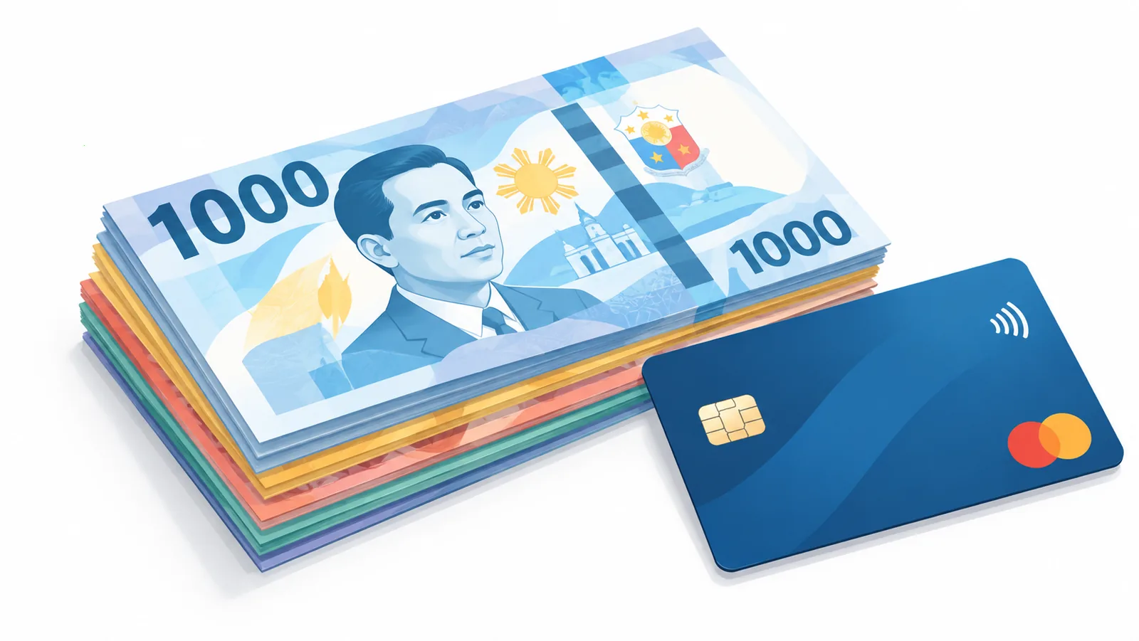 Larawan ng pera at credit card bilang simbolo ng pananalapi