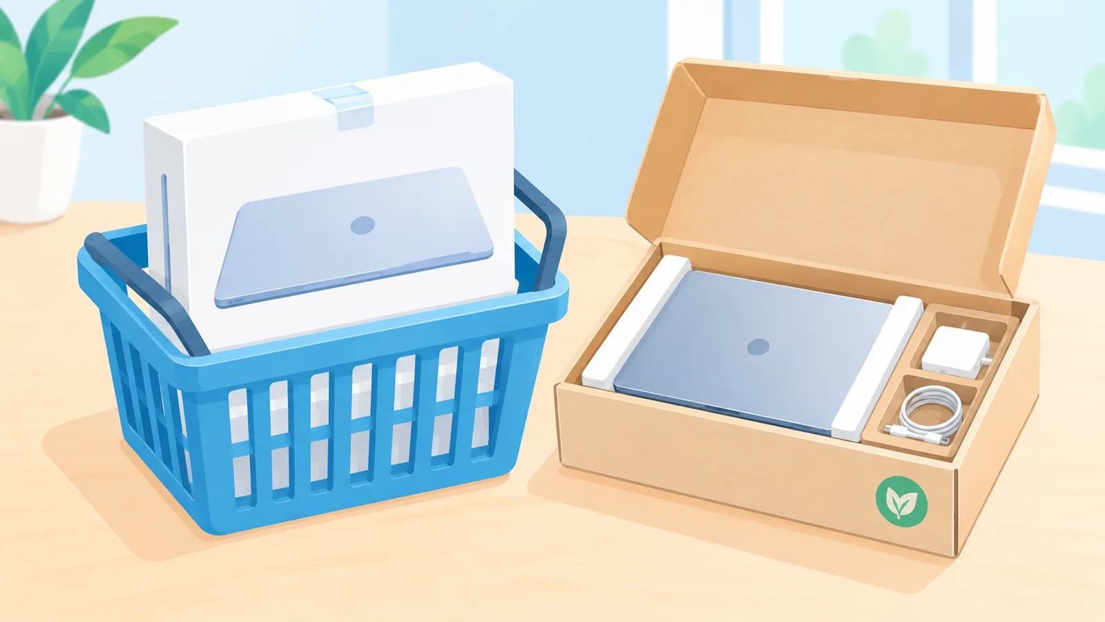 Bagong produkto sa basket na hiwalay sa open-box na item