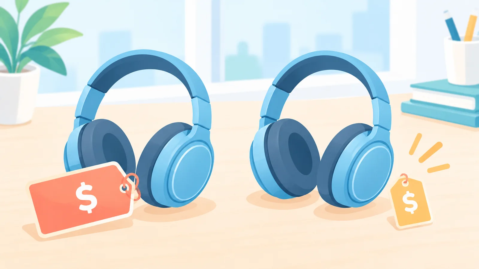 Dalawang magkaparehong headphones na magkaiba ang presyo