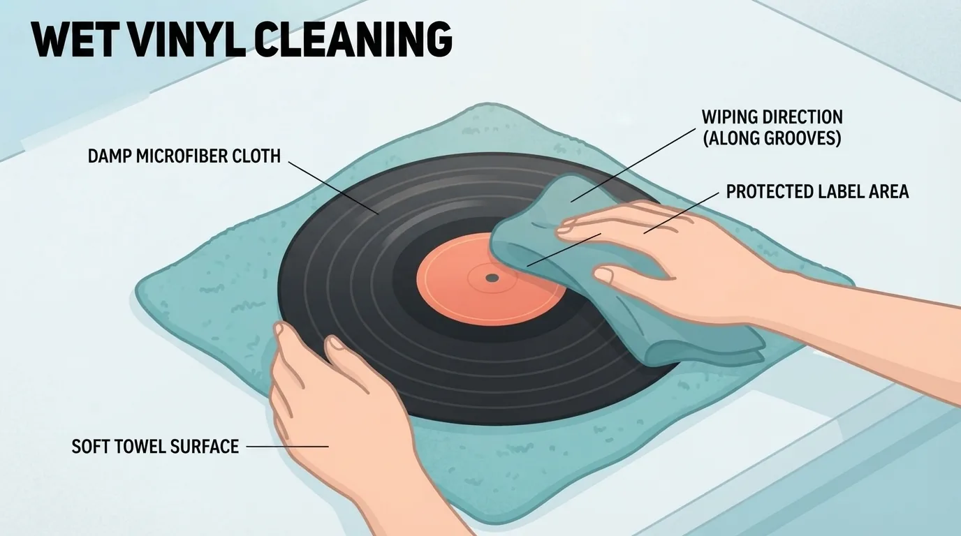 Pagpunas ng vinyl record gamit ang microfiber na tela
