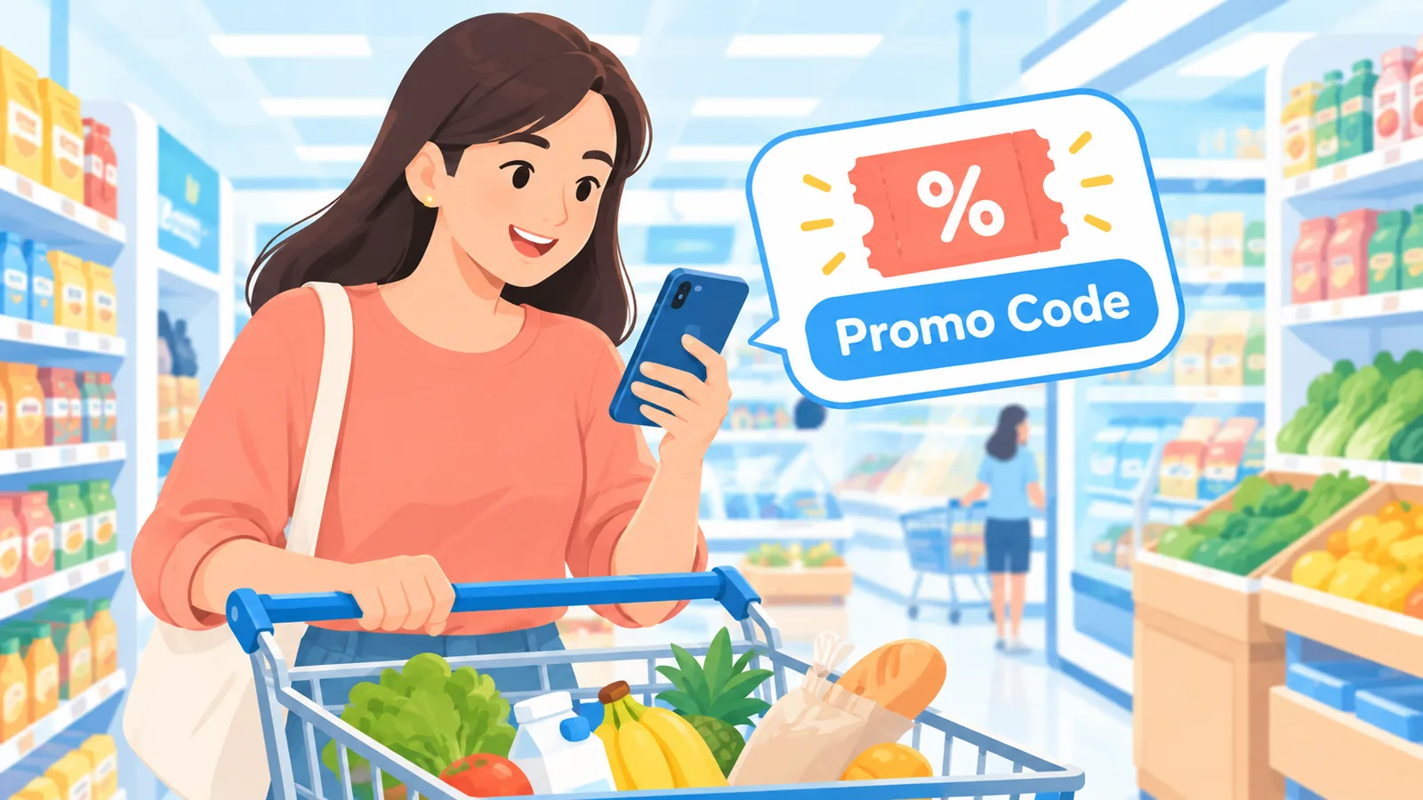Paggamit ng promo code habang namimili sa grocery