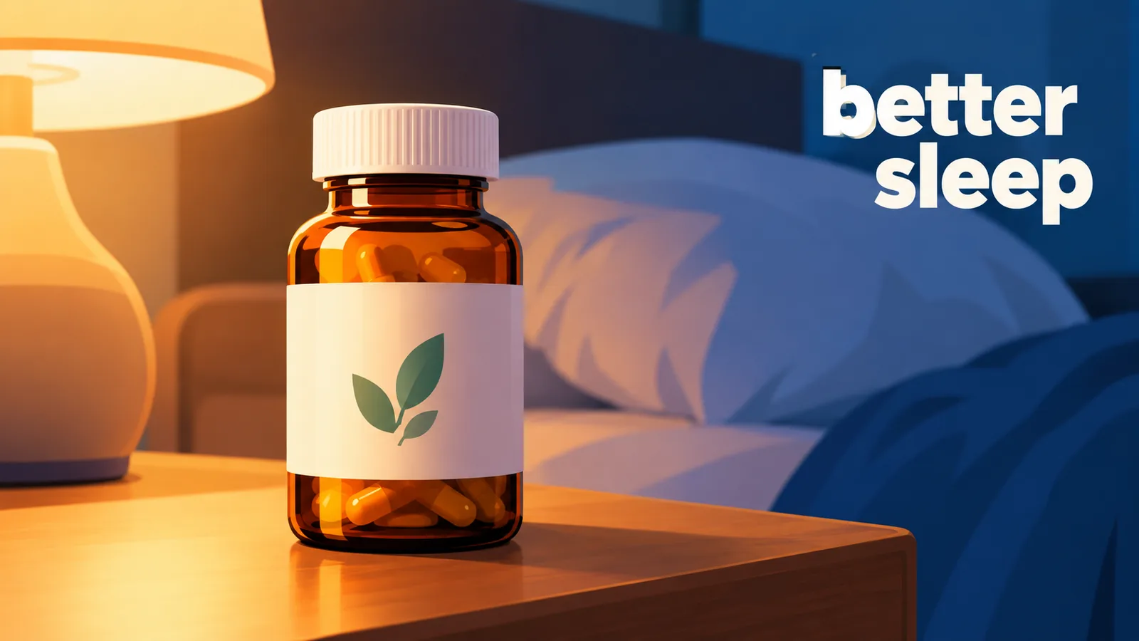 Bote ng melatonin sa tabi ng lampara sa gabi