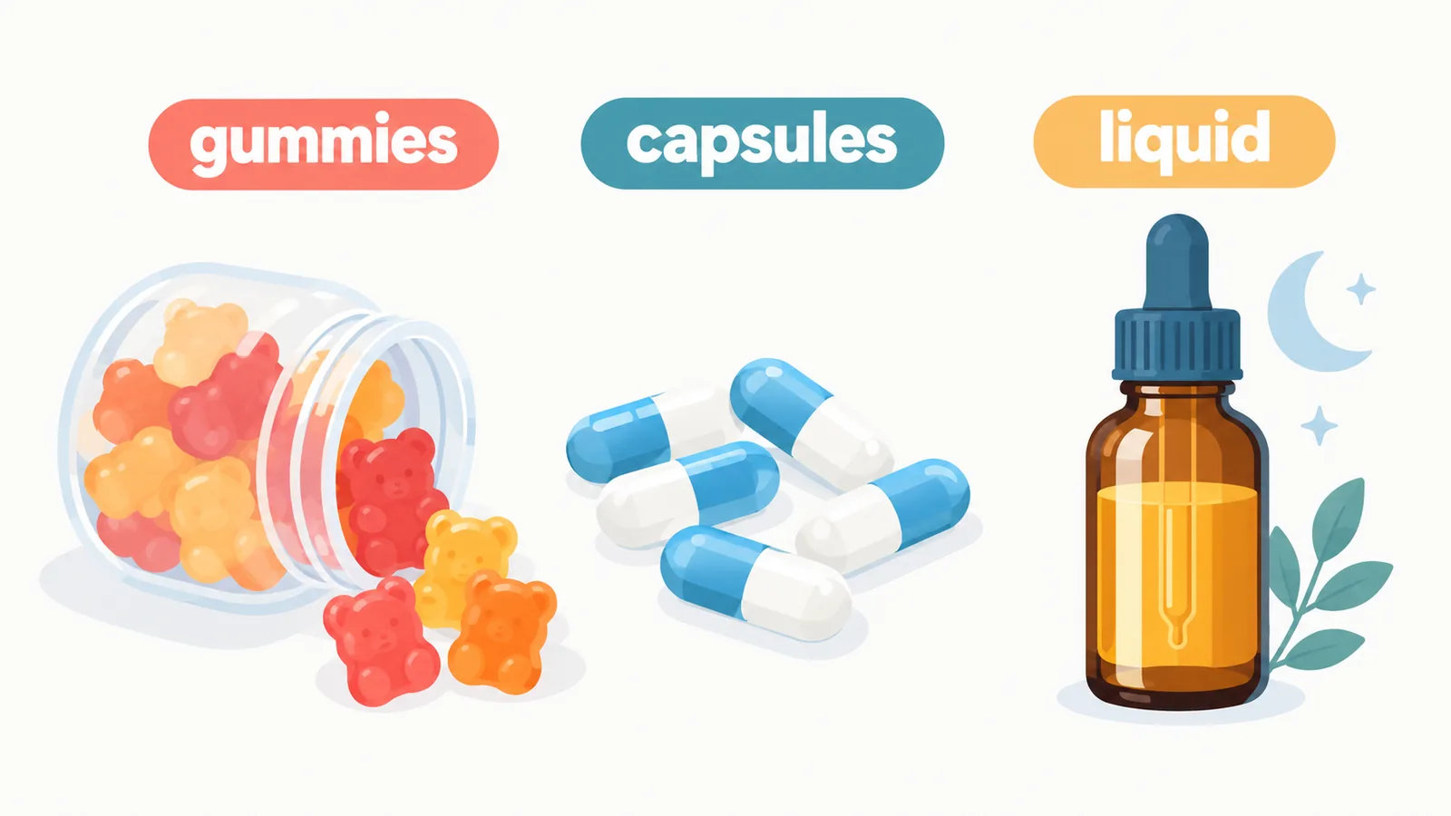 Iba't ibang uri ng melatonin gummies capsule at liquid