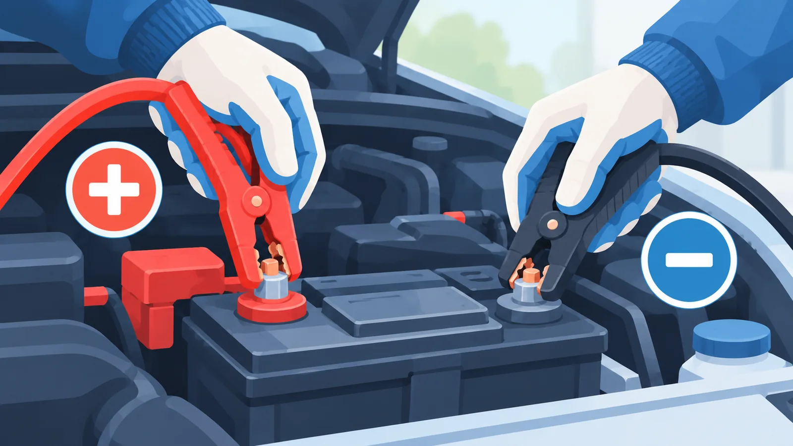 Branchement sécurisé des pinces sur une batterie de voiture