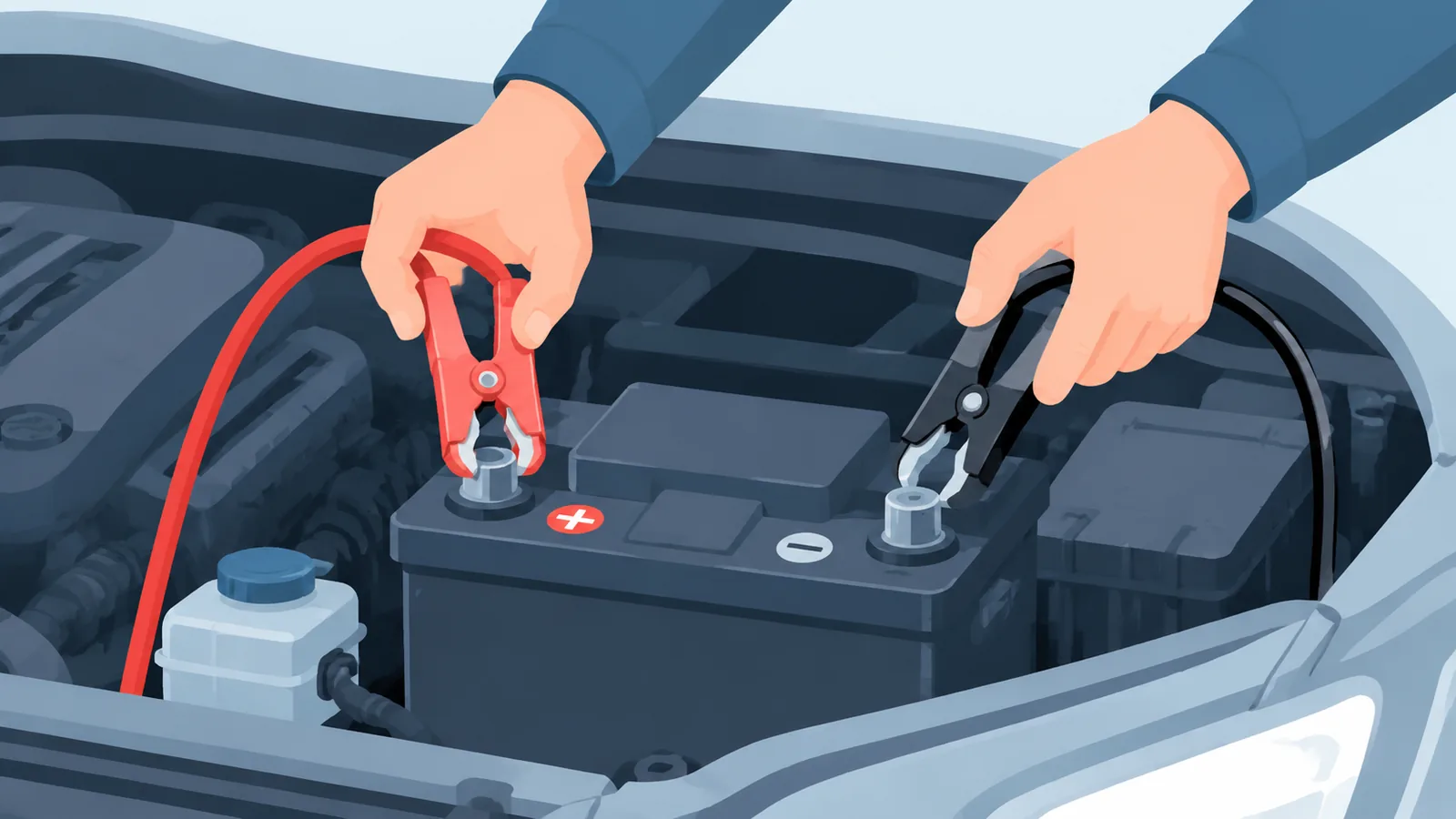 Branchement des pinces d'un chargeur sur une batterie