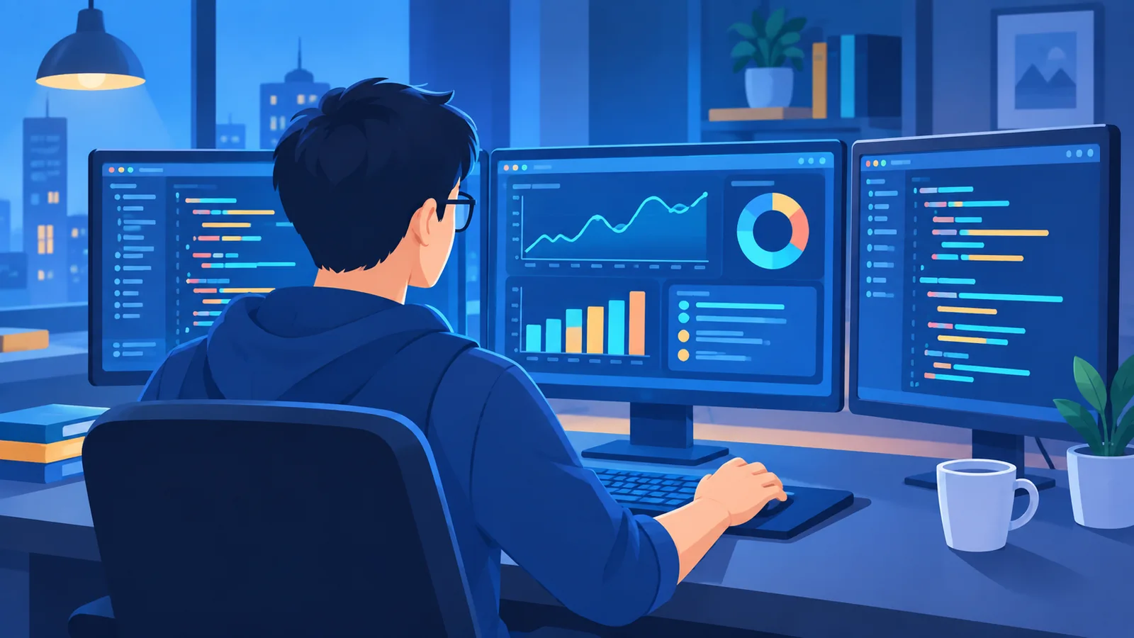 Ingénieur data face à des écrans de code