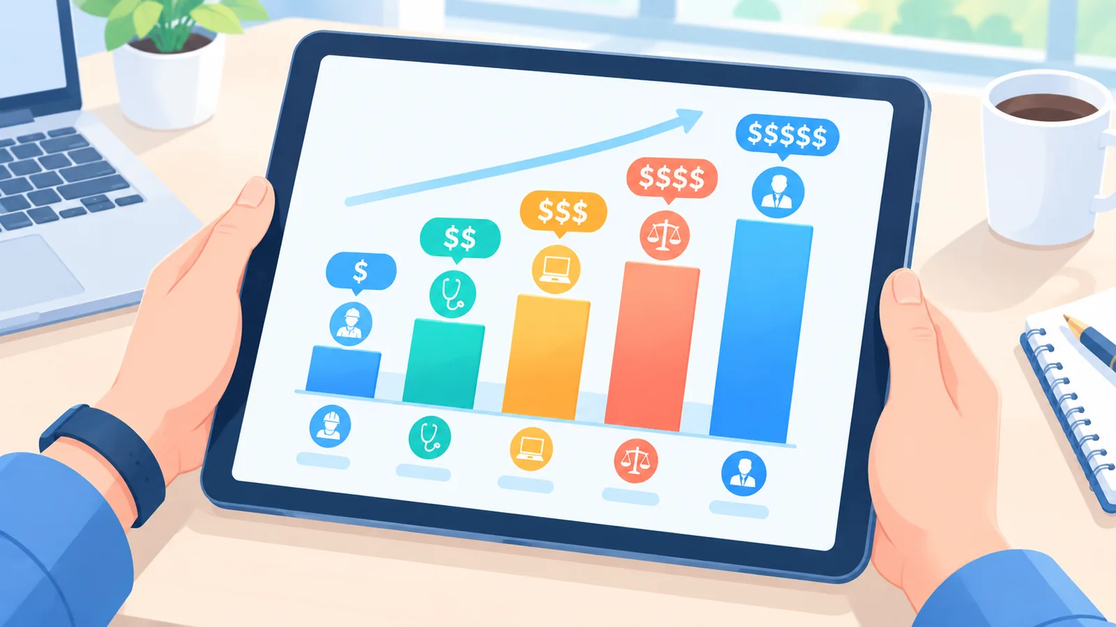 Graphique comparatif de salaires sur écran