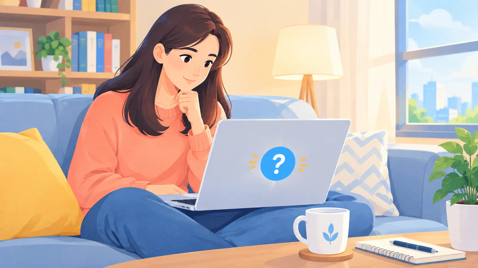 Personne consultant une foire aux questions sur un ordinateur portable