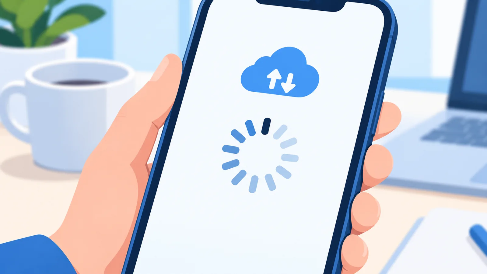 Icône de synchronisation bloquée sur un smartphone