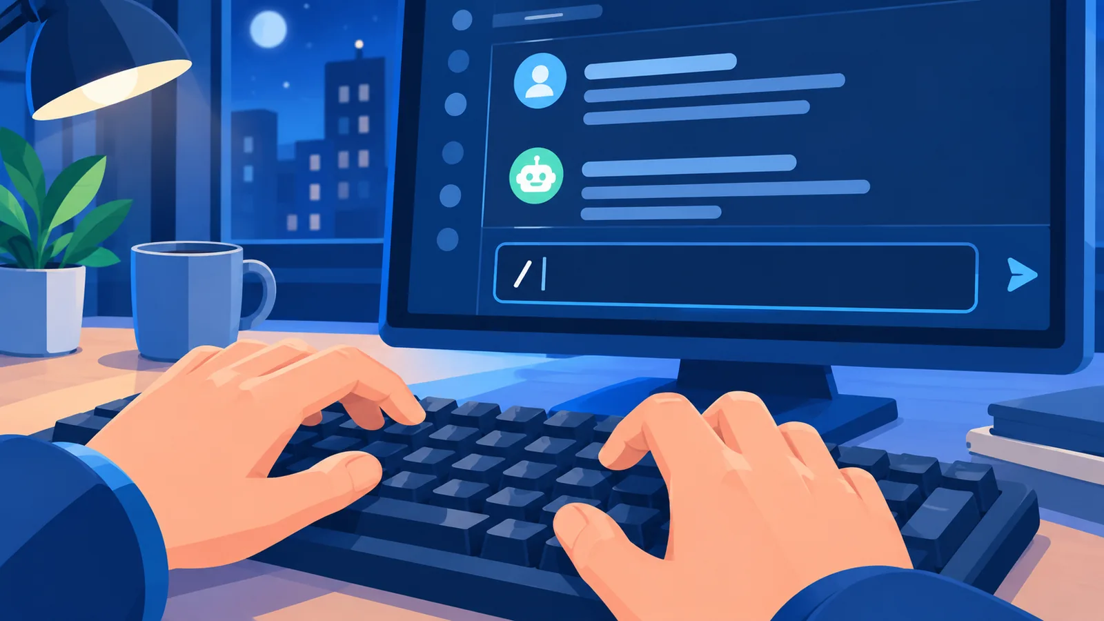 Utilisateur tapant une commande slash directement dans l'interface Claude Code