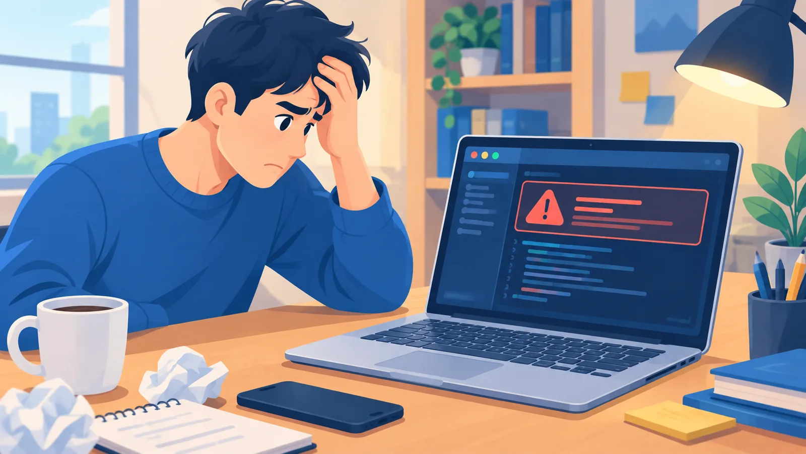 Développeur frustré face à un message d'erreur affiché à l'écran