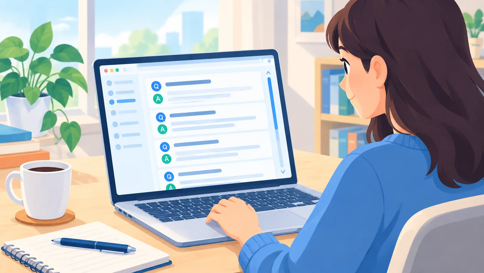 Personne consultant une page de questions fréquentes sur un écran d'ordinateur