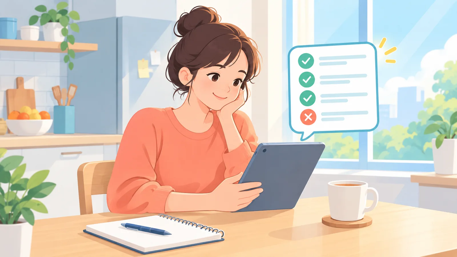 Personne lisant une foire aux questions sur une tablette